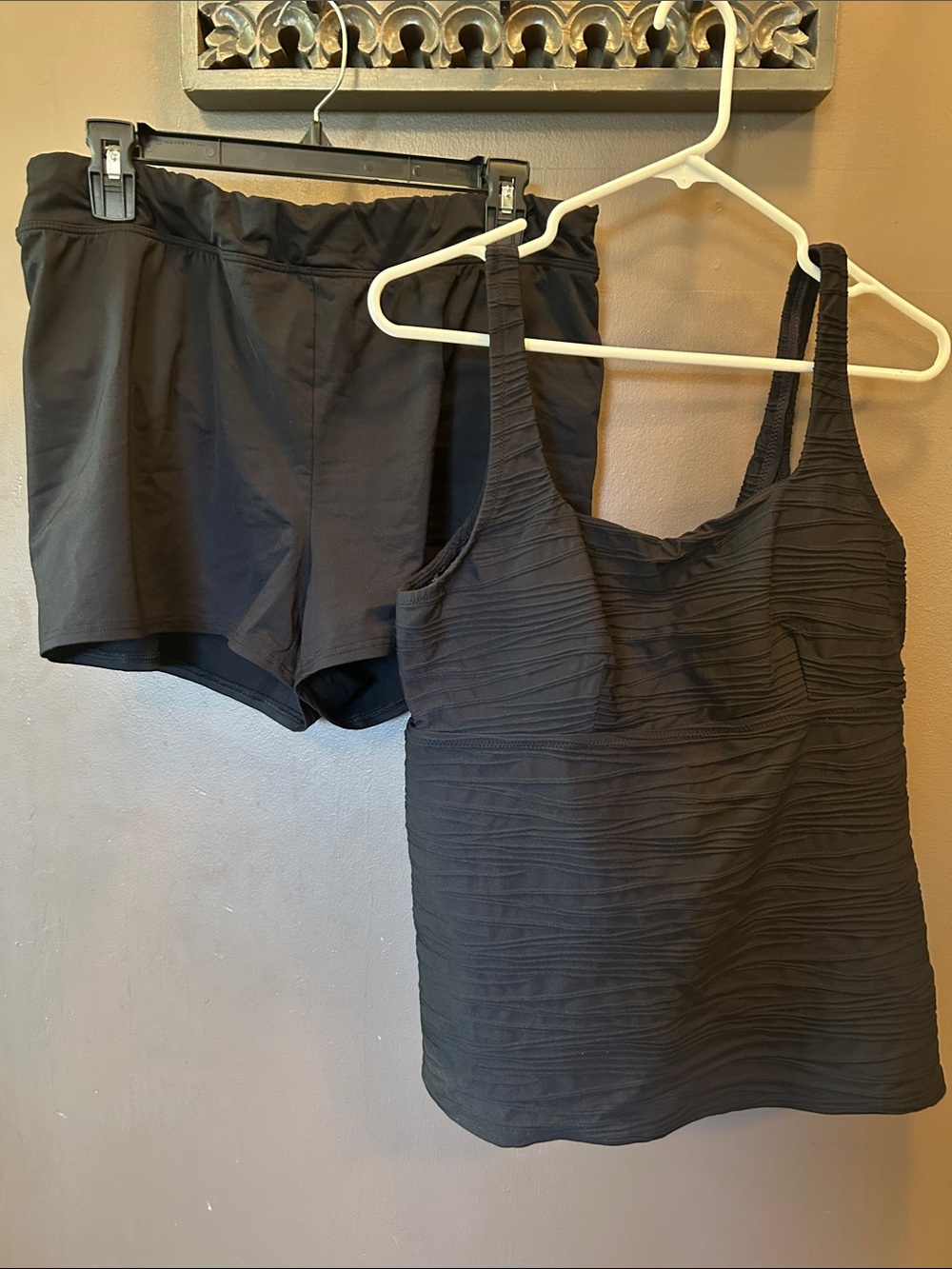 Lands' End Women's Black Tankini Top & Swim Shorts
